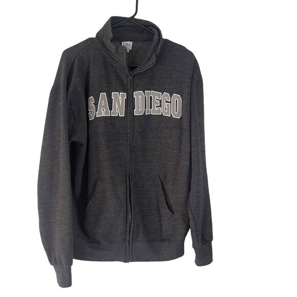 DBA Vintage 90s Men's Size Medium San Diego Grey Full Zip Sweater - Picture 1 of 8